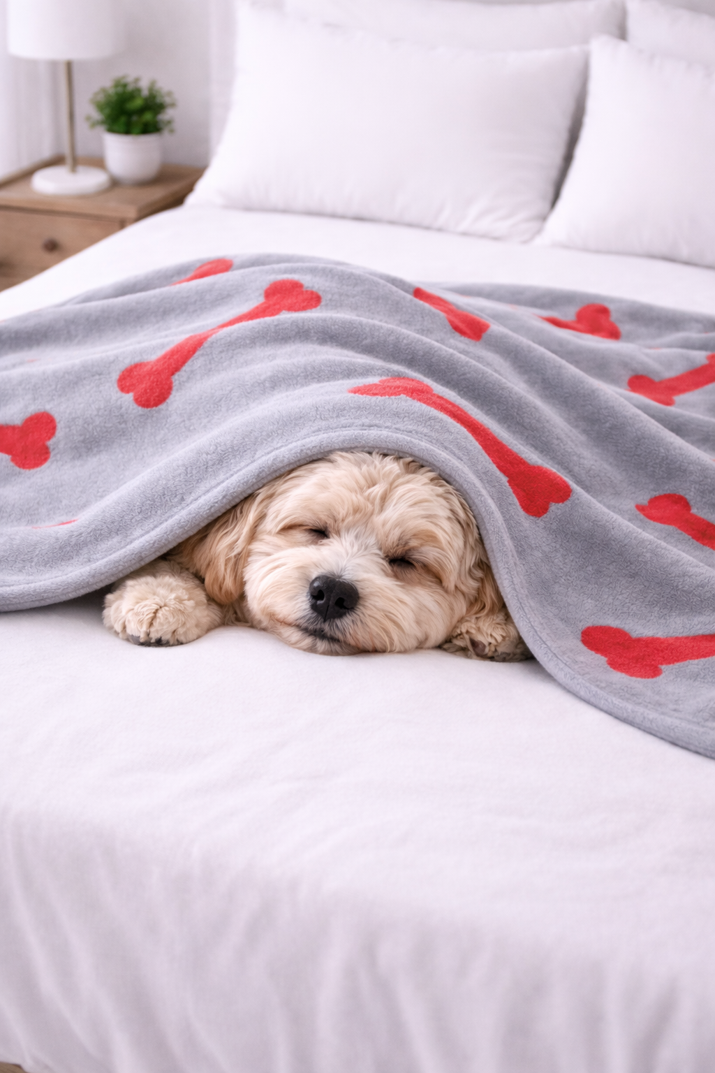 Talking Dog Club Bone Print Viscose Blanket for Dogs (Grey and Red Bone)