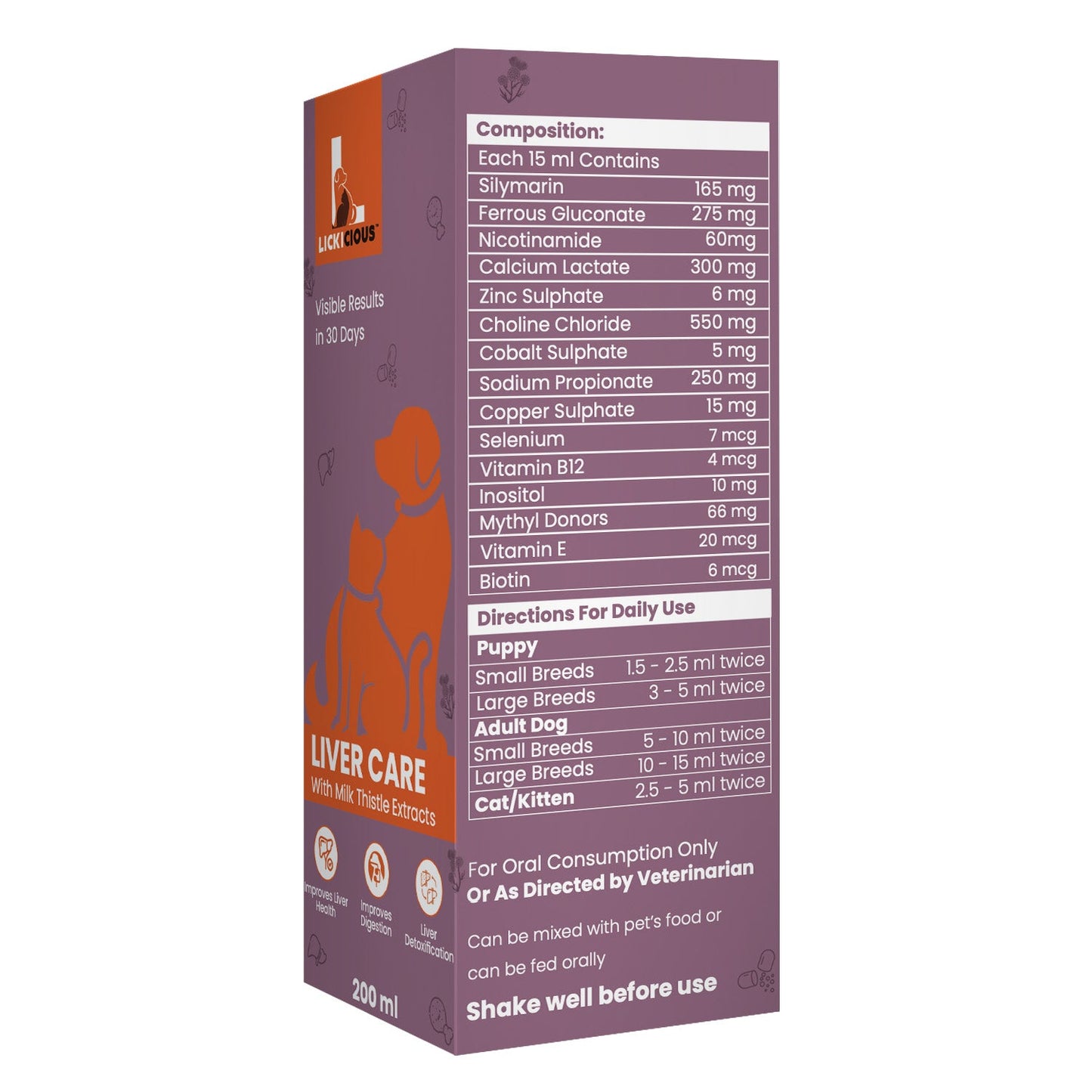 Lickicious Chicken Flavour Liver Care Syrup for Liver Support & Liver Detox for Dogs & Cats