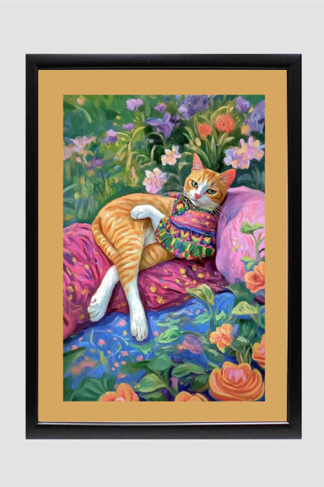 EverythingBoho Miss Cat At Leisure Wall Art (Black)