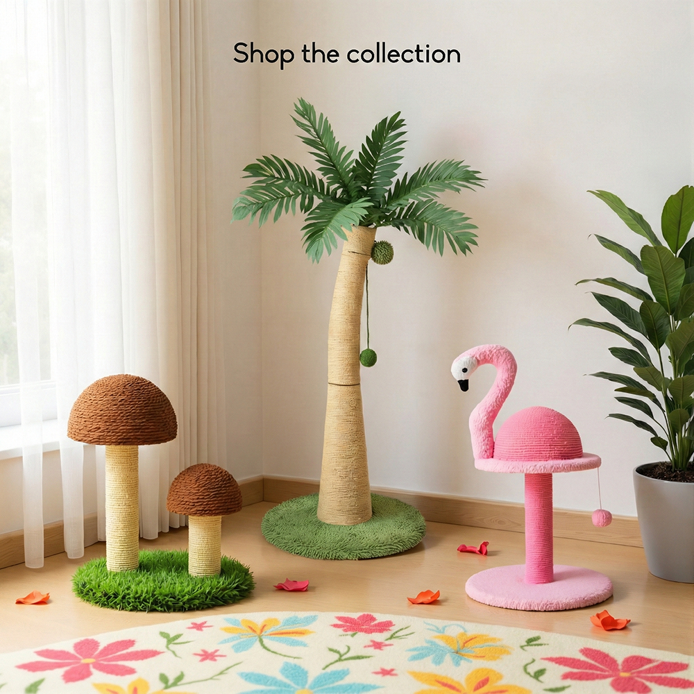FurryLiving Coconut Tree Scratching Post with Hanging Ball Toy for Cat