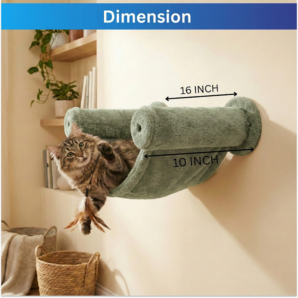 Furrlovers Wall Mounted Hammock with Plush Fabric for Cats (Green)