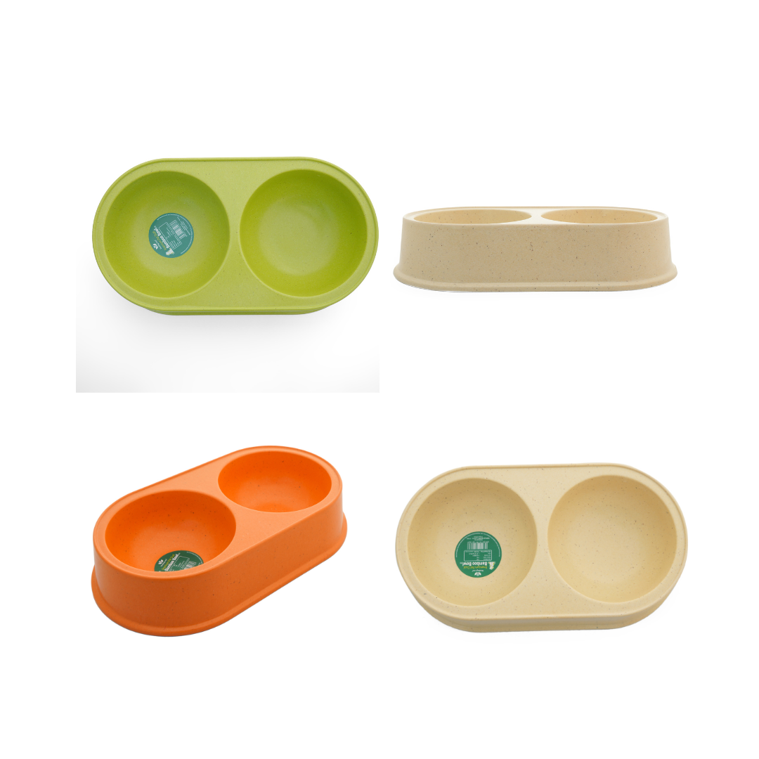 Healing Leaf Eco Friendly Dual Bamboo Bowl for Dogs and Cats (Orange)
