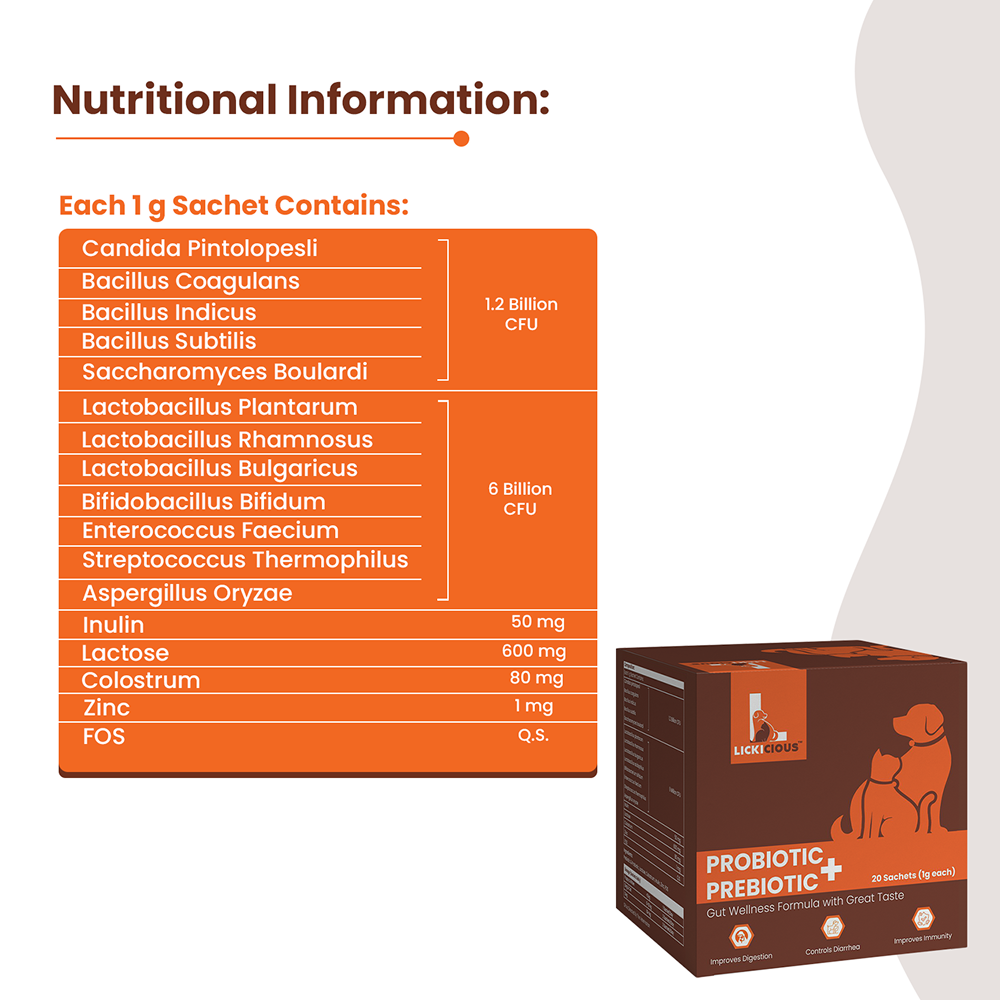 Lickicious Pre and Probiotics Sachets,Gut Health & Digestion for Dogs & Cats