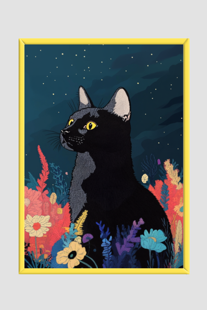 EverythingBoho The Black Cat Artistic Framed Art (Yellow)