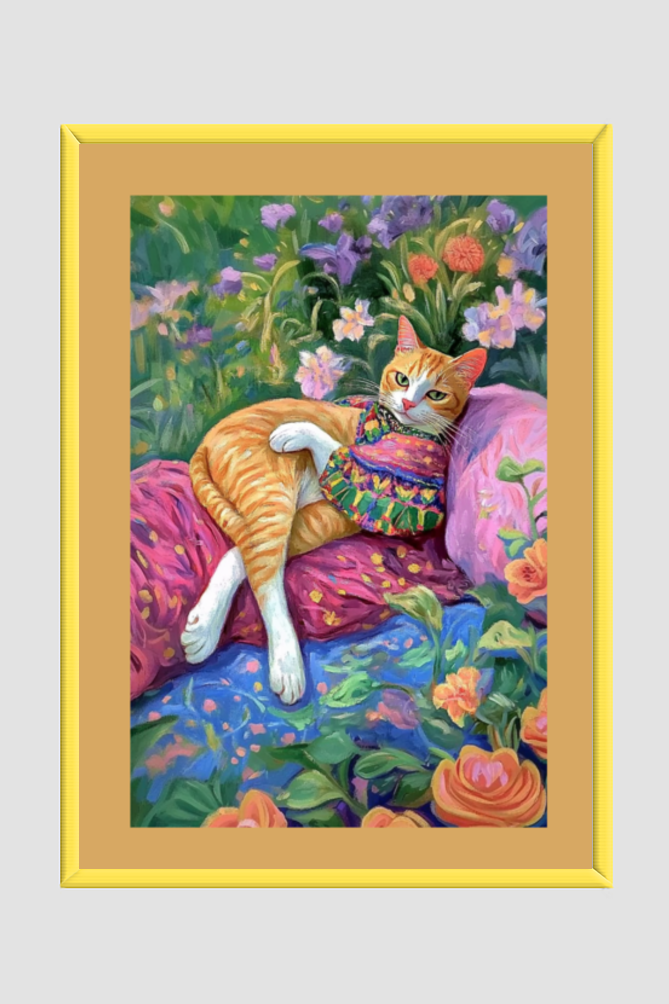 EverythingBoho Miss Cat At Leisure Wall Art (Yellow)