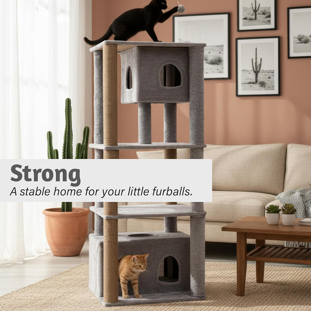 Furrlovers Large Multilevel Cat Tree Tower with Scratching Posts & Condo (Grey)
