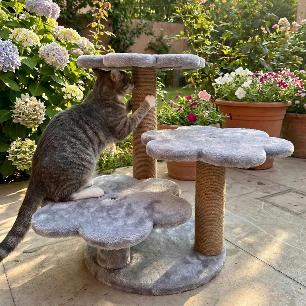 Furrlovers Flower Shaped Multilevel Cat Tree with Jute Rope Scratching Posts (Grey)