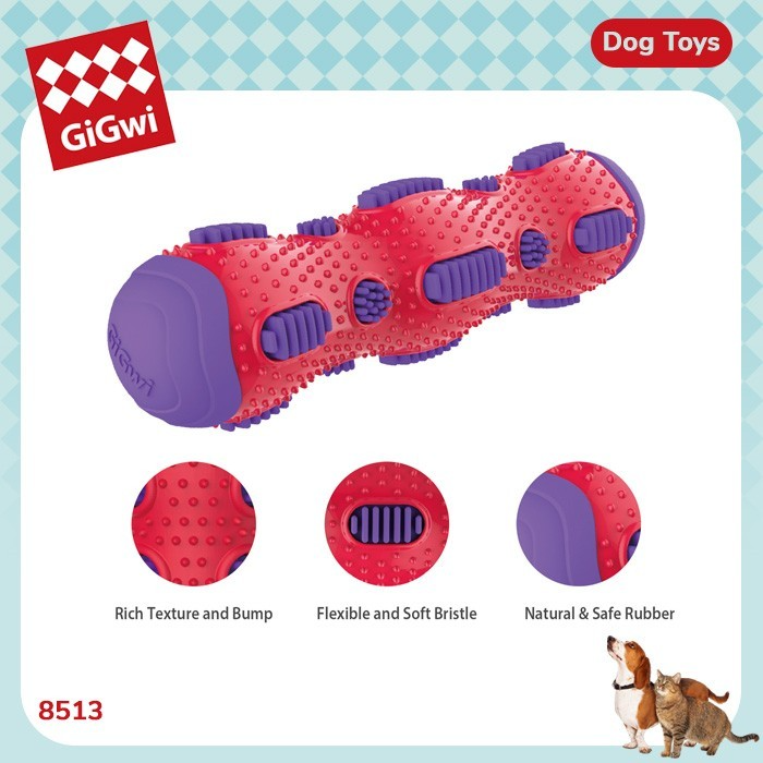GiGwi Toothbrush Stick with Crackle Toy for Dogs(Red & Purple)