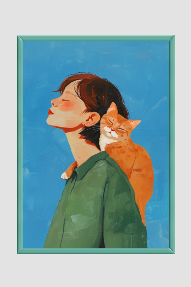 EverythingBoho Cat & Me Wall Art (Bottle Green)