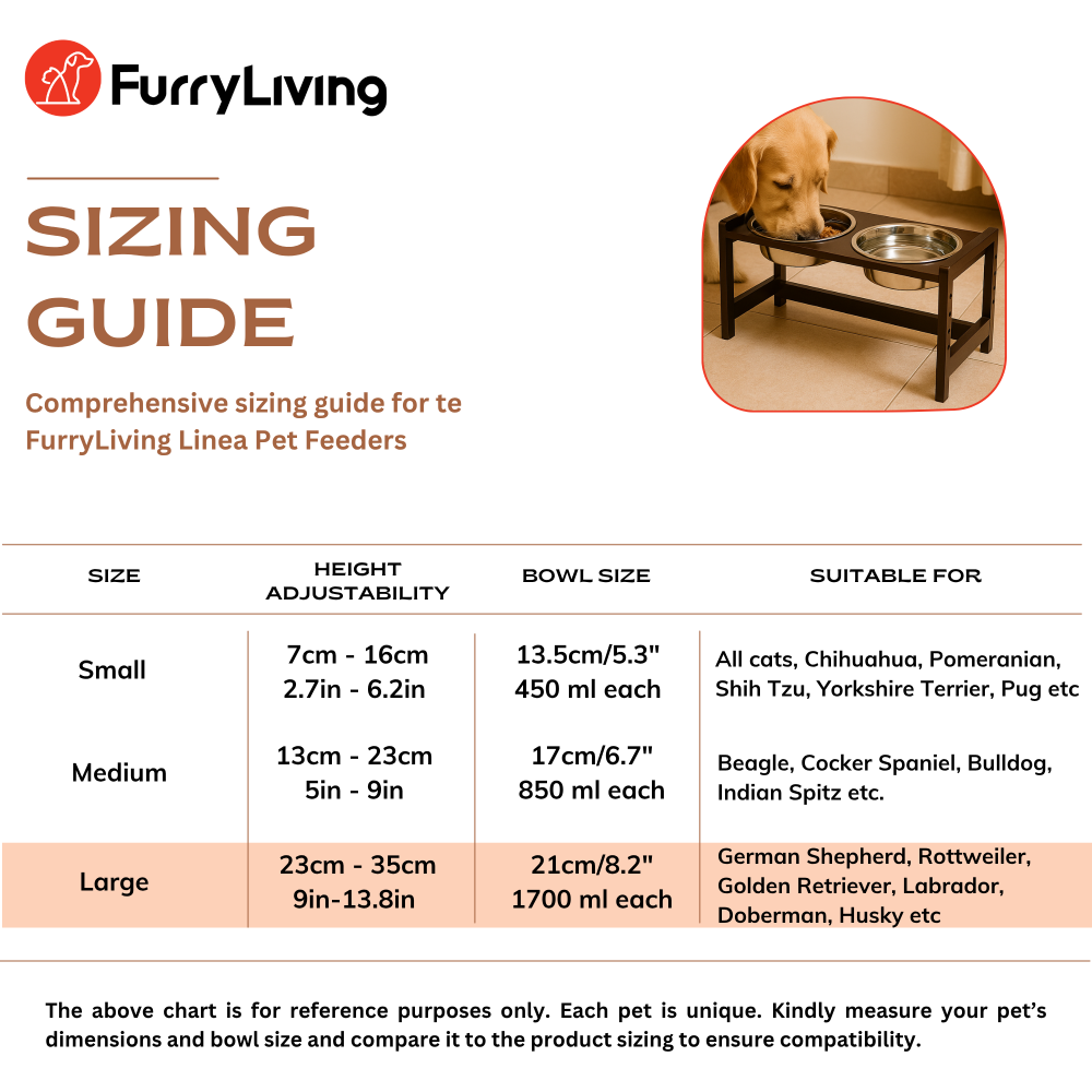 FurryLiving Linea Adjustable Elevated Raised Feeder with 2 Bowls for Dogs and Cats (Dark Brown)