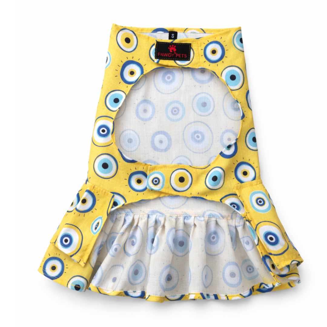 Pawgypets Evil Eye Casual Dress for Dogs (Yellow)