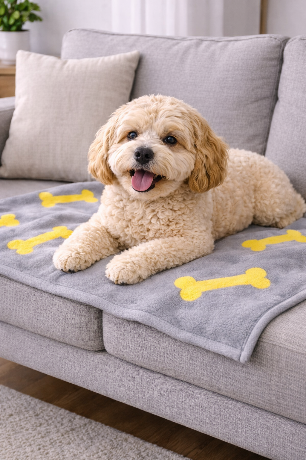 Talking Dog Club Bone Print Viscose Blanket for Dogs (Grey and Yellow Bone)