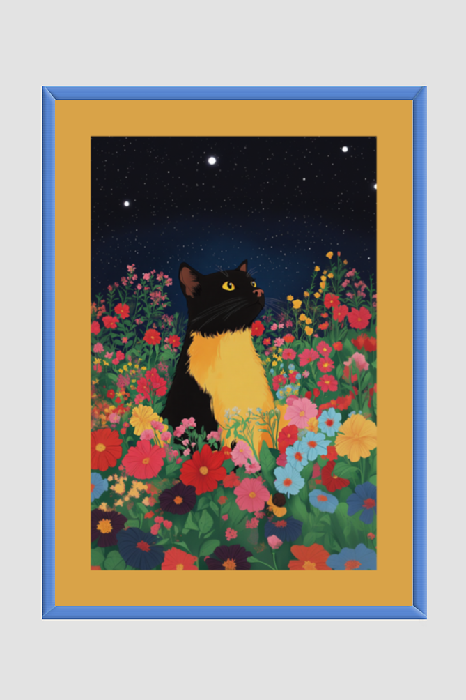 EverythingBoho Sci Fi Cat Framed Art (Royal Blue)