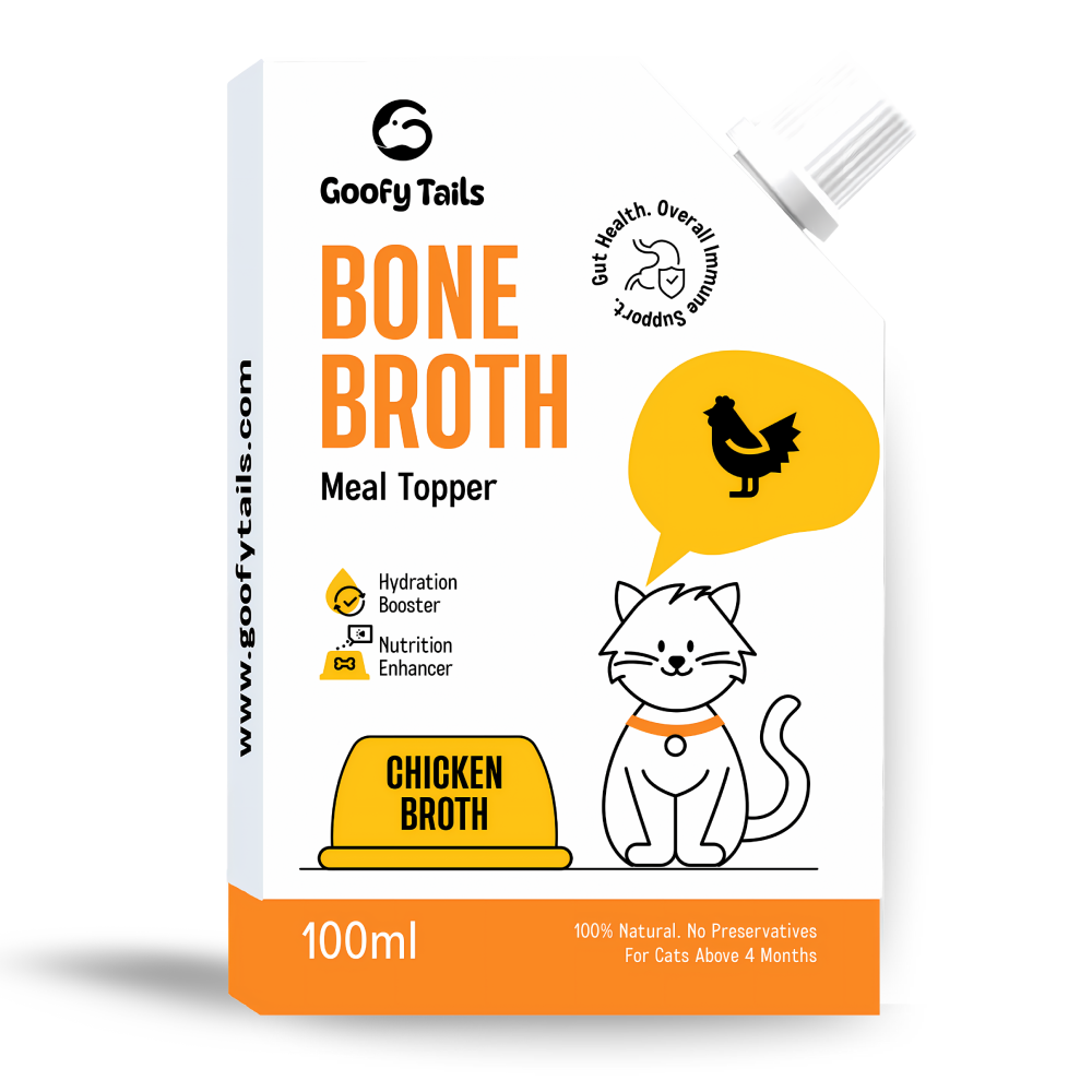 Goofy Tails Mackerel & Chicken and Himalayan Trout & Anchovies Meals and Chicken Bone Broth 100ml Combo for Cats