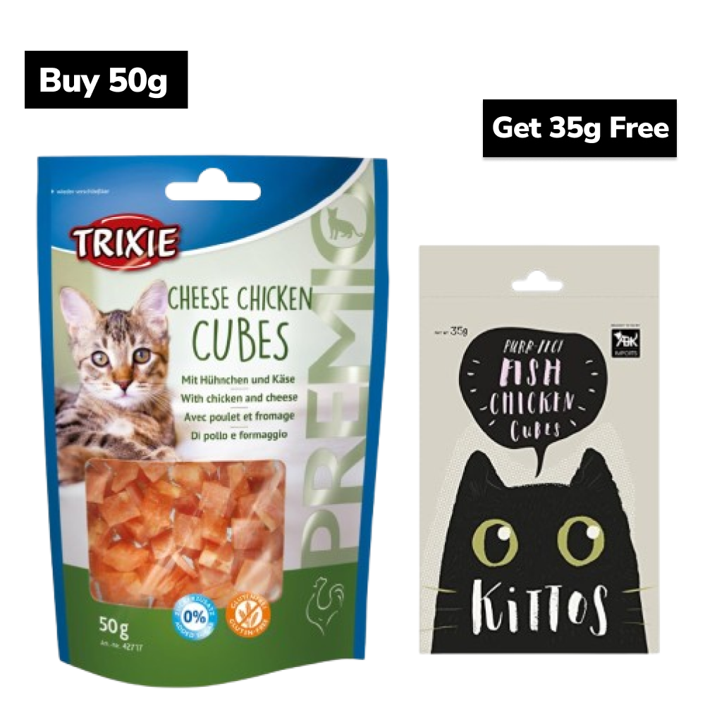 FG - Trixie Premio Cheese Chicken & Kittos Purr fect Fish Chicken Cubes Cat Treats