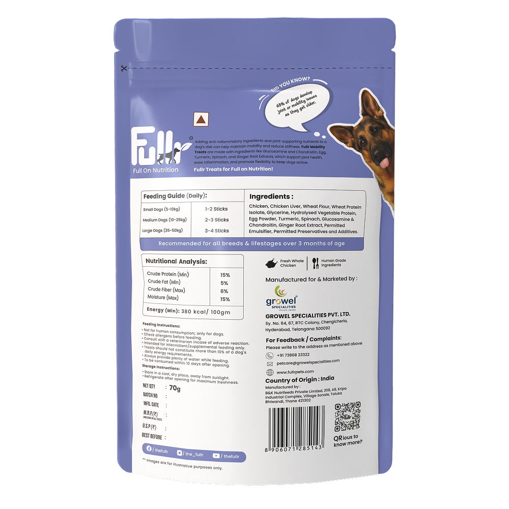 Carniwel Fresh Chicken Kibble Small Breed Adult Dog Dry Food and Fullr Mobility Support Soft and Chewy Stick Dog Treats Combo