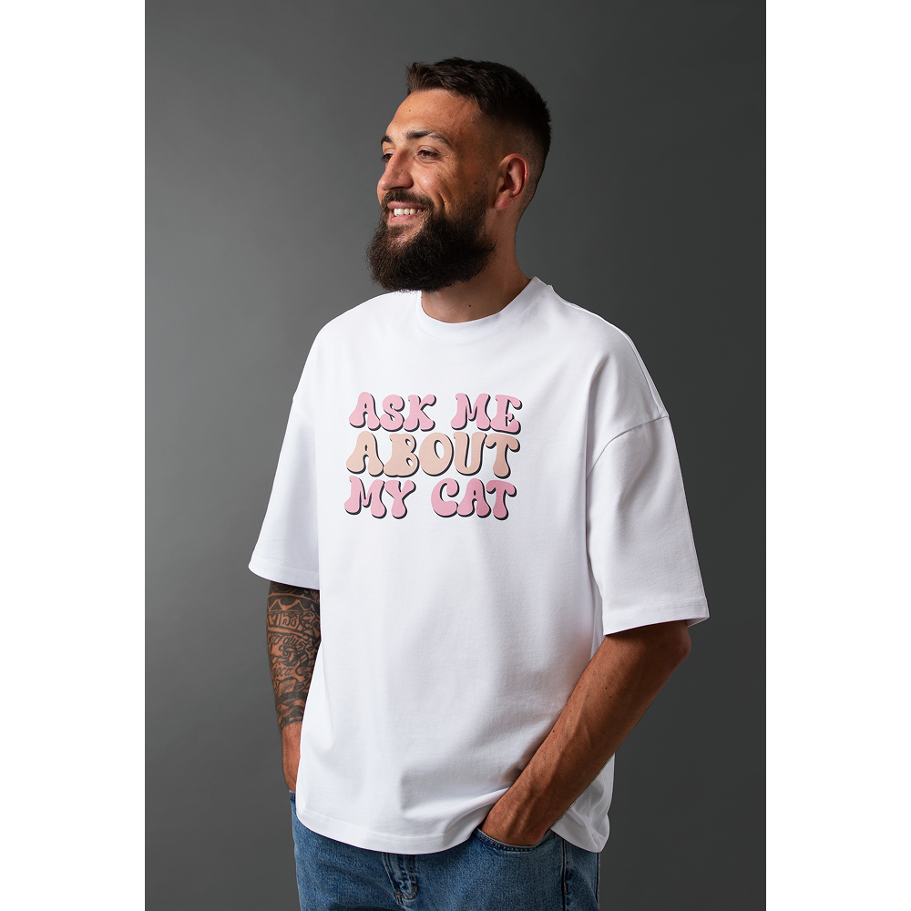 Seek Buy Love All About My Cats Unisex Oversized Tee (White)