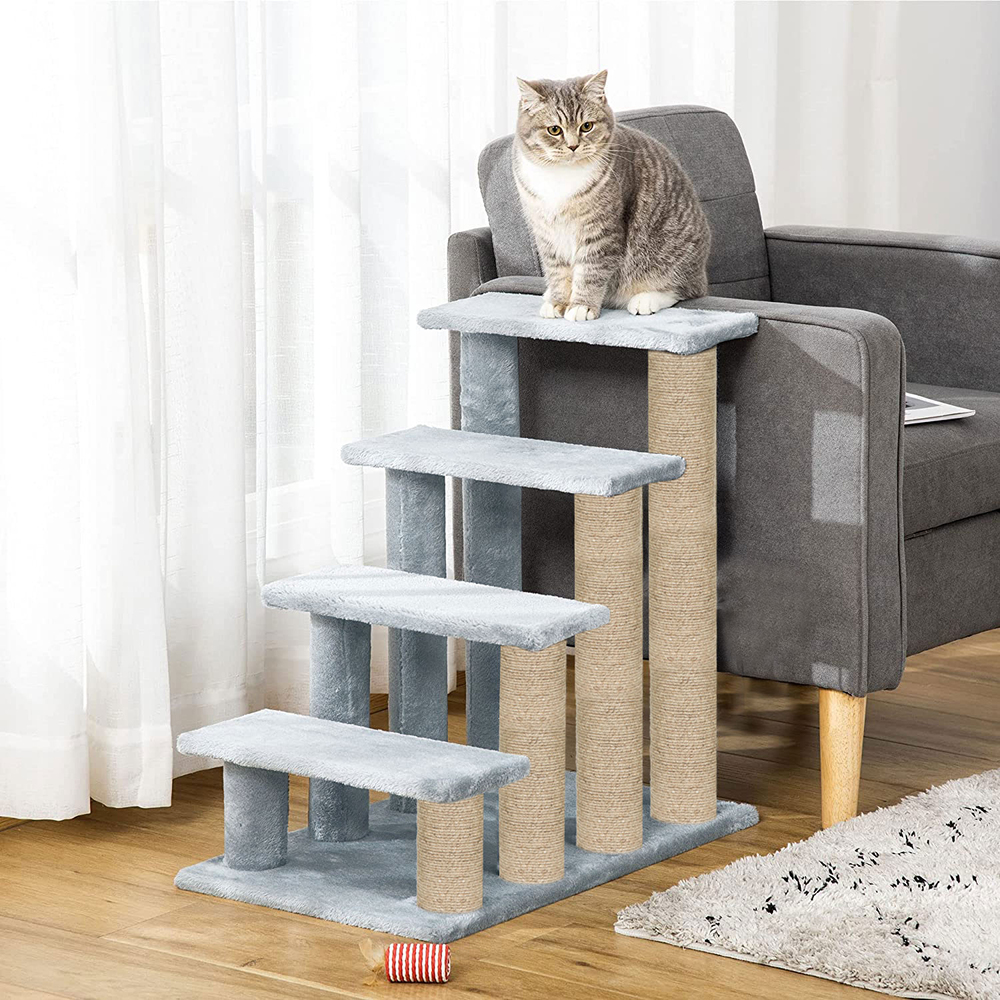 Furrlovers 4 Tier Stairs with Jute Scratching Posts and Plush Climbing Steps for Cats