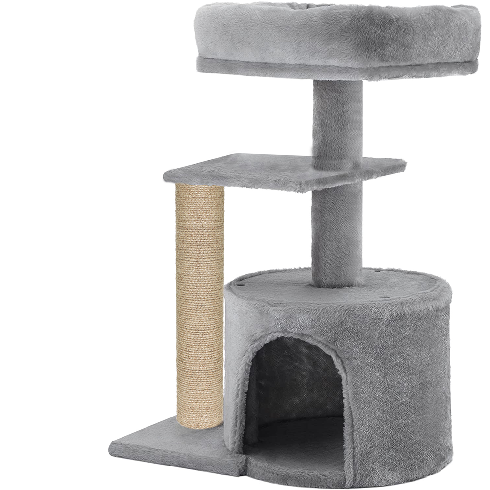 Furrlovers Multilevel Tree with Jute Rope Scratching Post and Fur Fabric Condo for Cats (Grey)