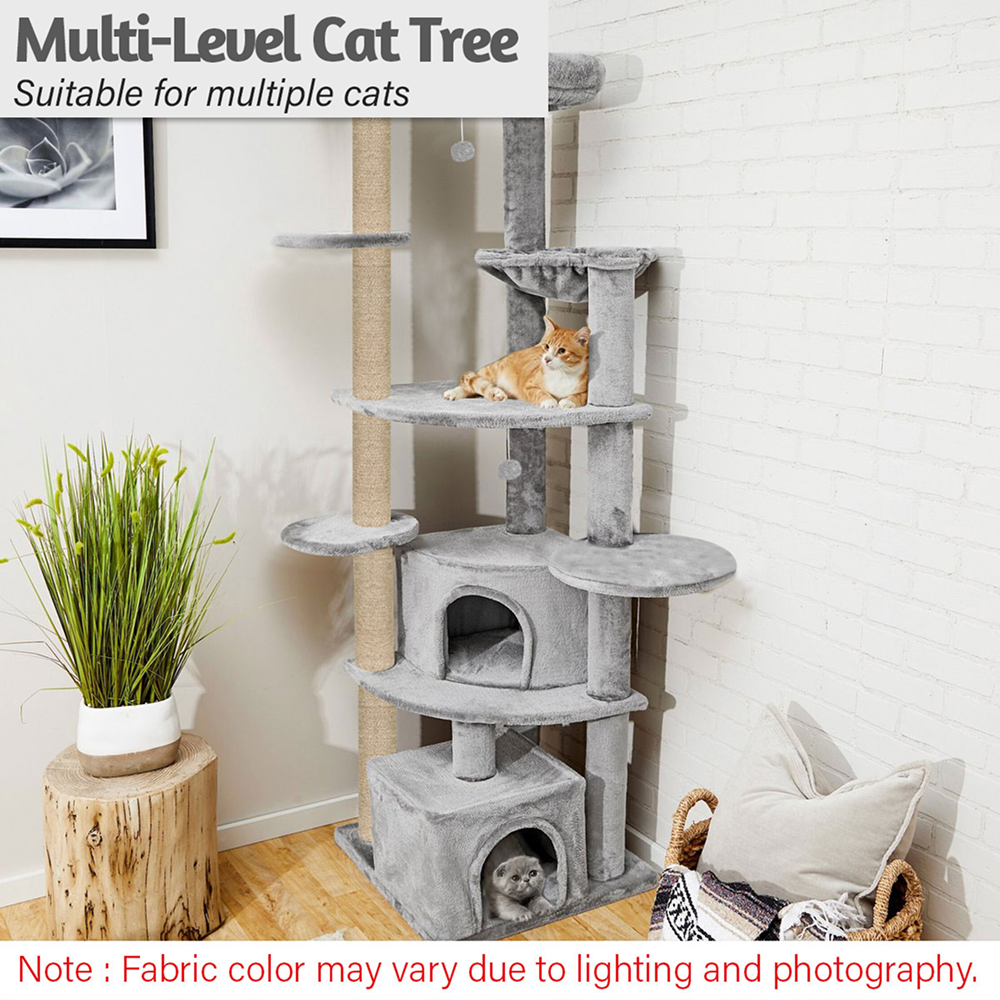 Furrlovers Multilevel Cat Tree with Scratching Posts, Condo & Top Bed with Jute Rope (Grey)