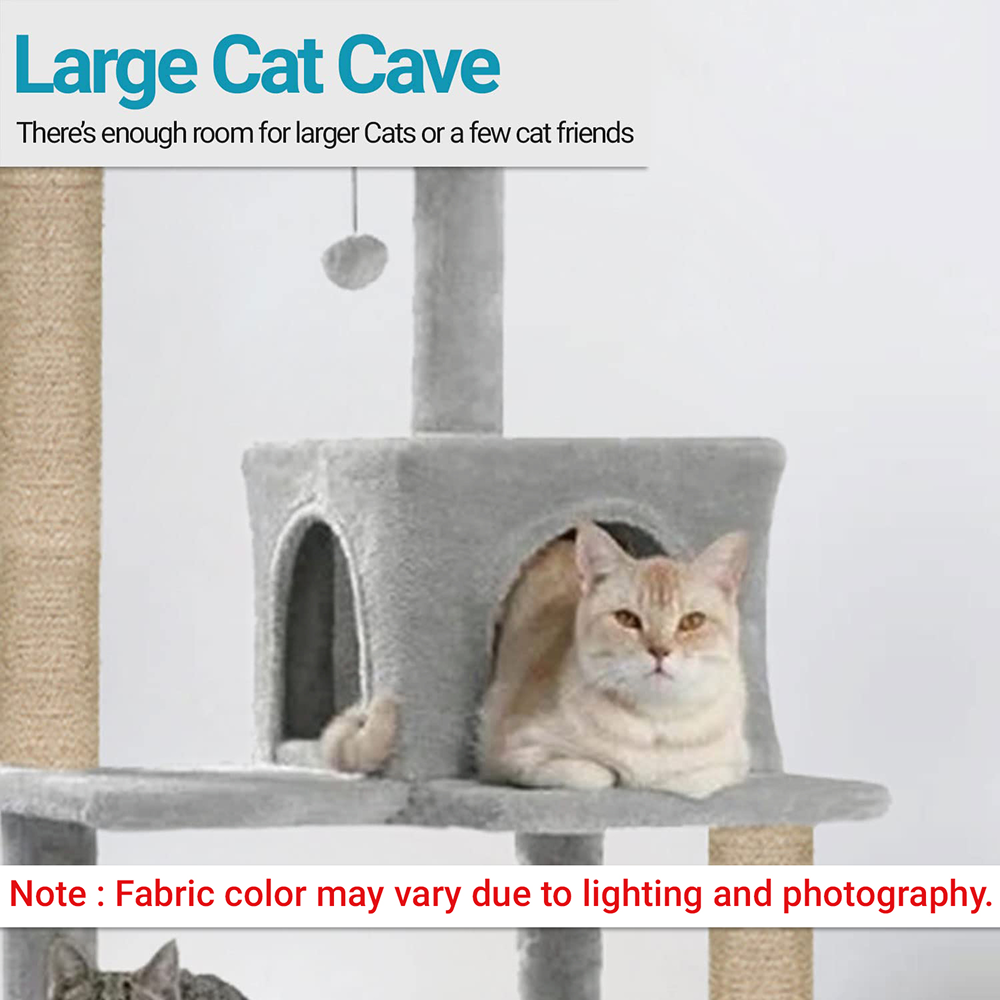 Furrlovers Cat Tree with Condo, Hammock, Hanging Ball & Jute Rope Scratching Posts (Grey)