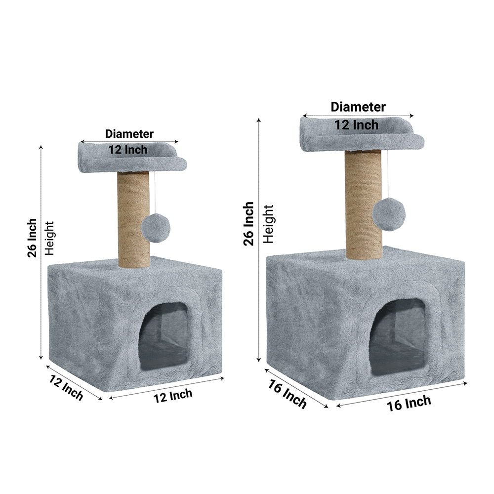 Furrlovers Soft Fur Condo Cat Tree with Sisal/Jute Scratching Post & Hanging Ball