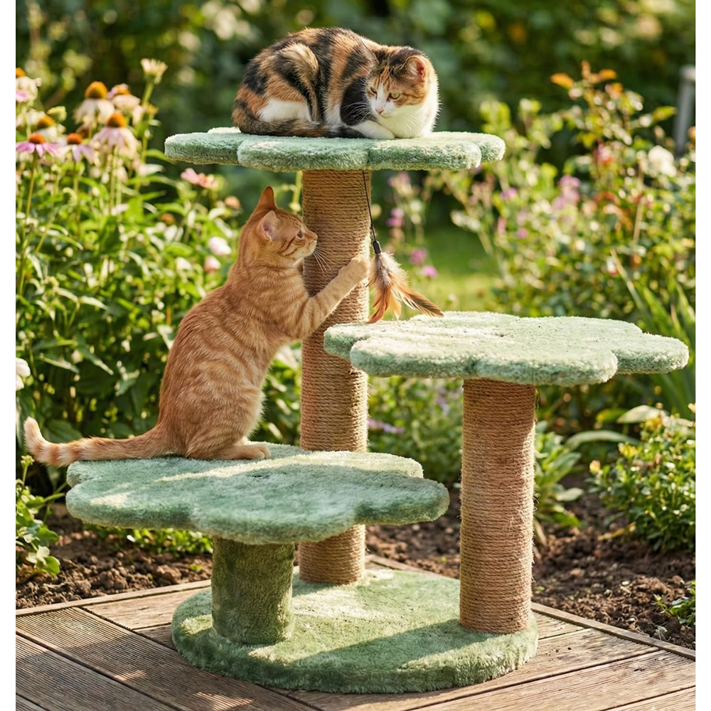 Furrlovers Flower Shaped Multilevel Cat Tree with Jute Rope Scratching Posts (Green)