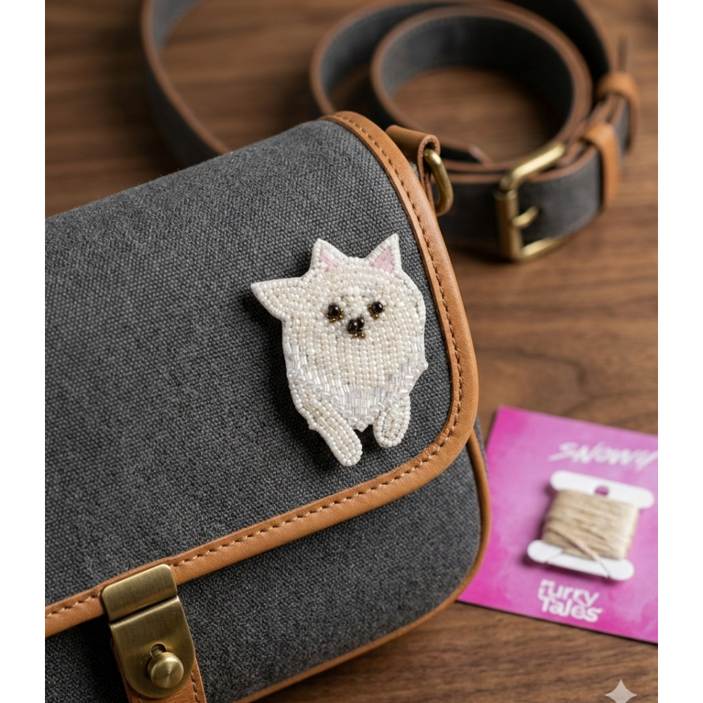 Furry Tales Artisan Handcrafted Snowy Pet Theme Decorative Brooch (White)
