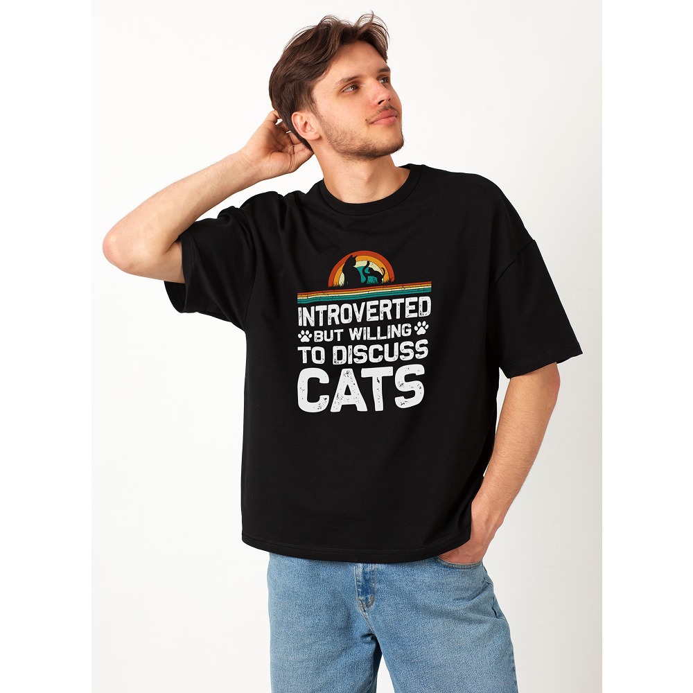 Seek Buy Love Introverted Cat Lover Oversized Tee (Black)