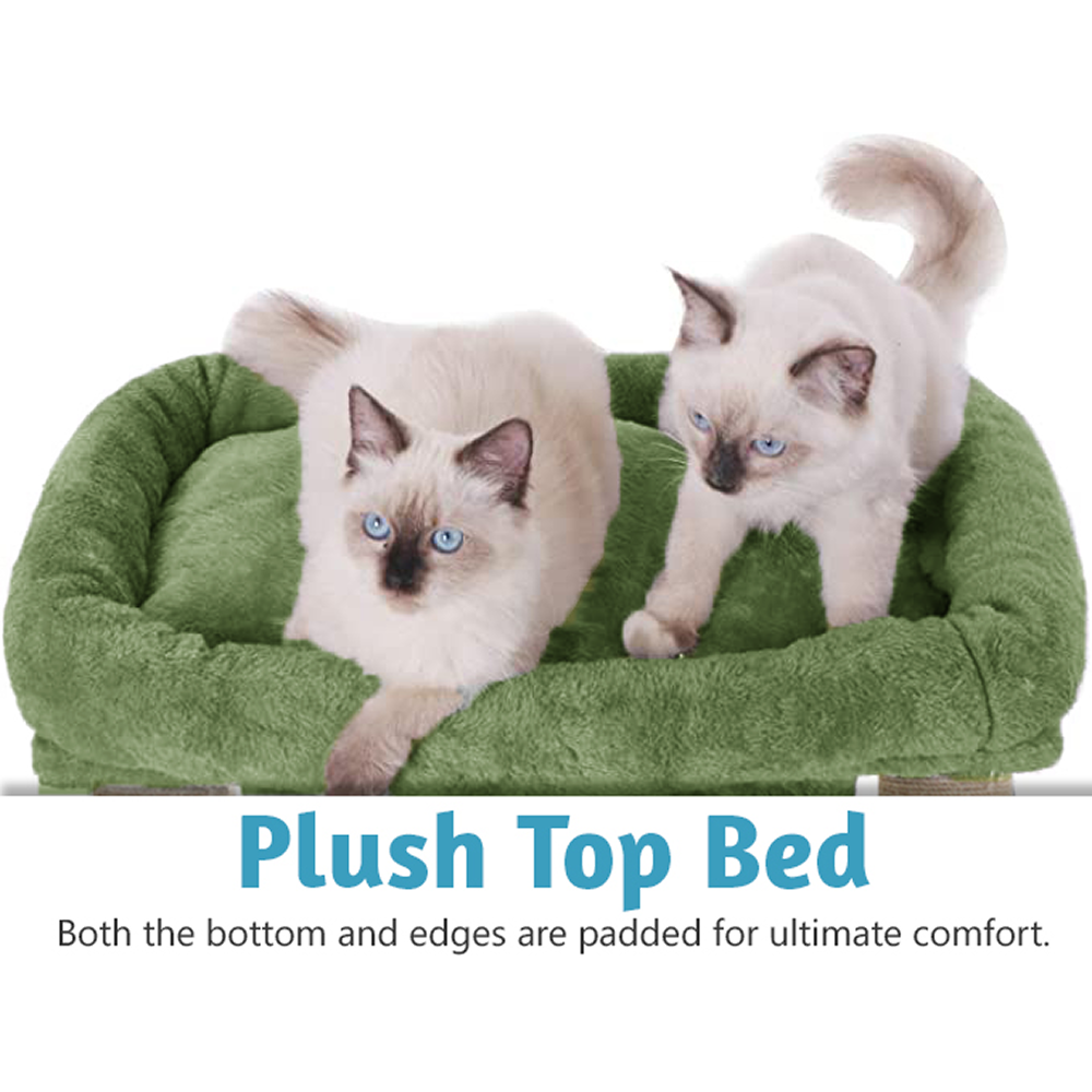 Furrlovers Cat & Kitten Scratching Post Activity Tree with Plush Fur, Jute Rope & Detachable Bed (Green)