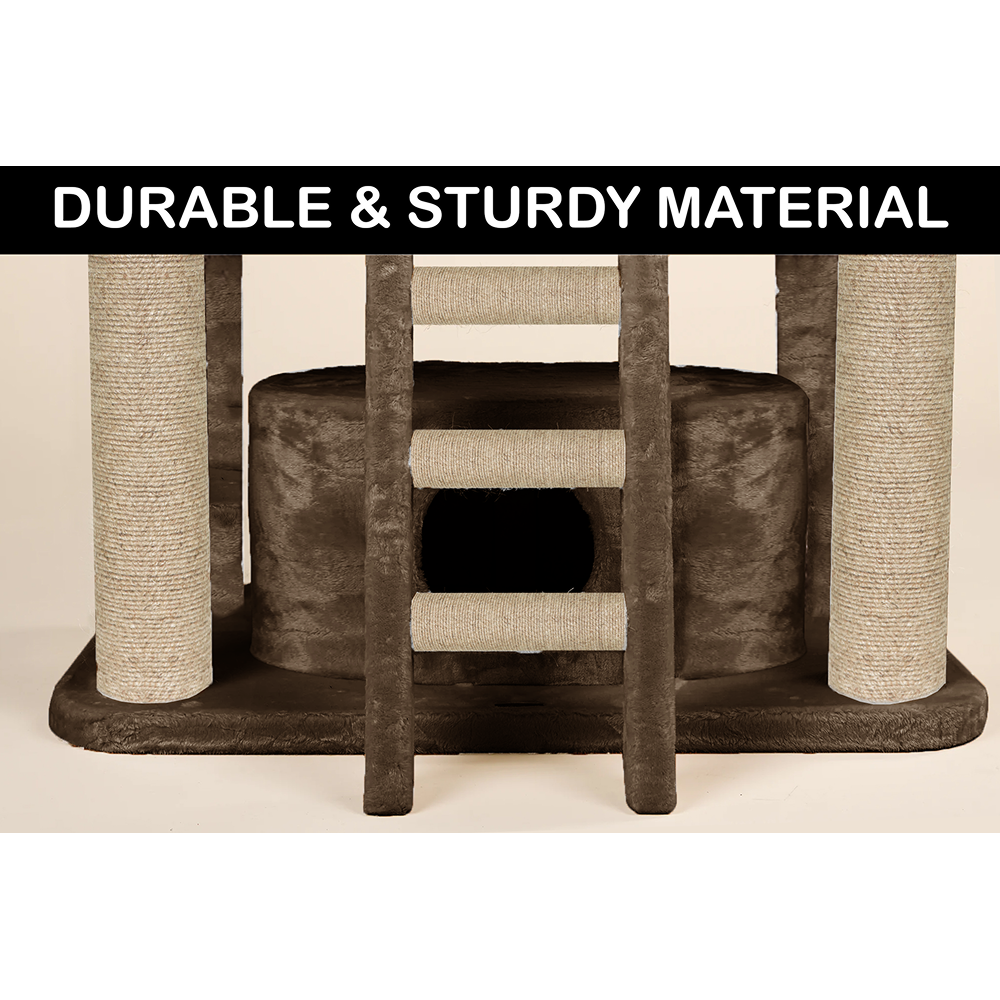 Furrlovers Fur Fabric Cat Tree with Hammocks, Condo & Jute Rope Scratching Posts (Brown)