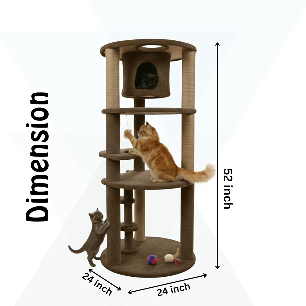 Furrlovers Multi Level Cat Tree with Condo & Jute Scratching Posts (Brown)