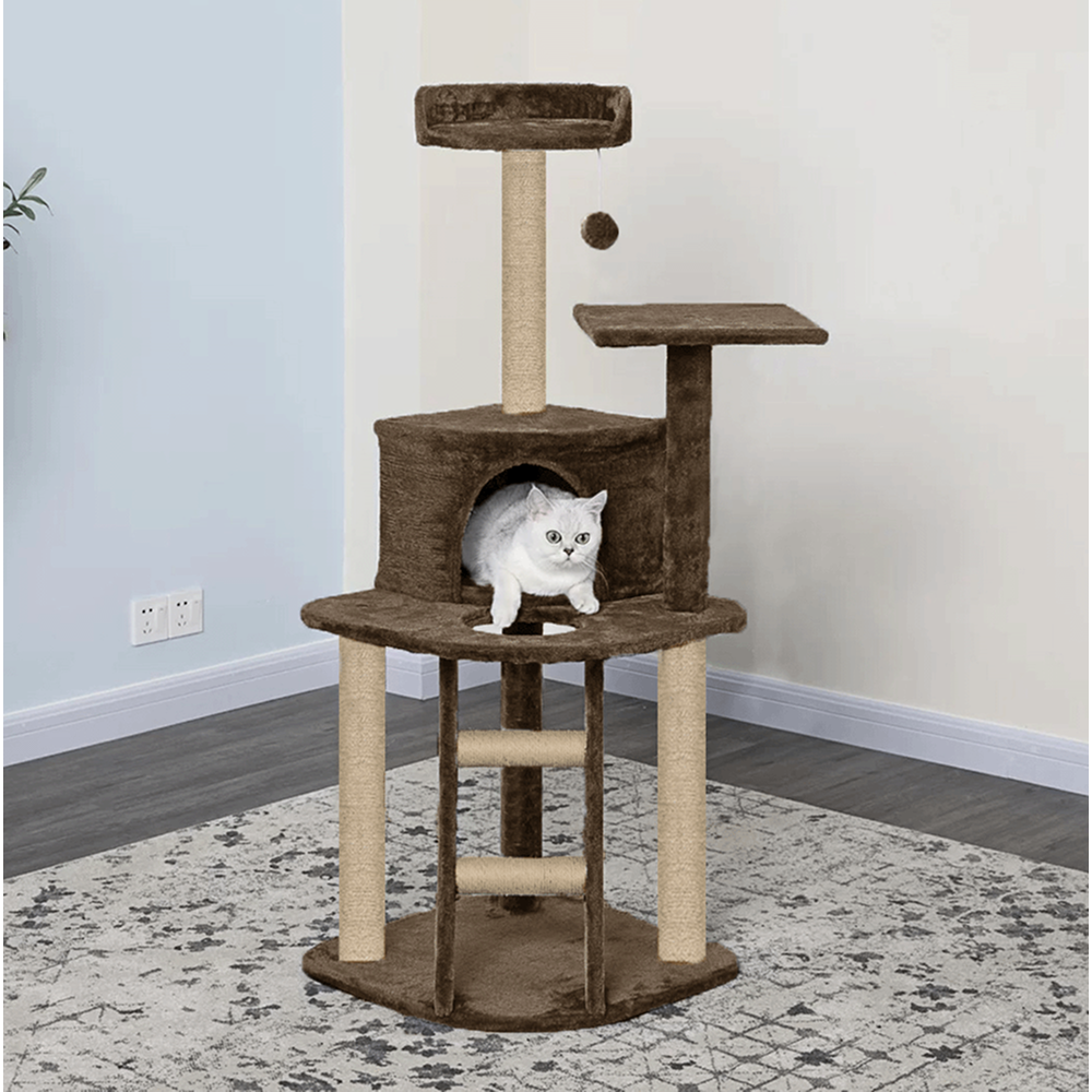 Furrlovers Multi Level Cat Tree with Plush Condo & Jute Scratching Posts (Brown)