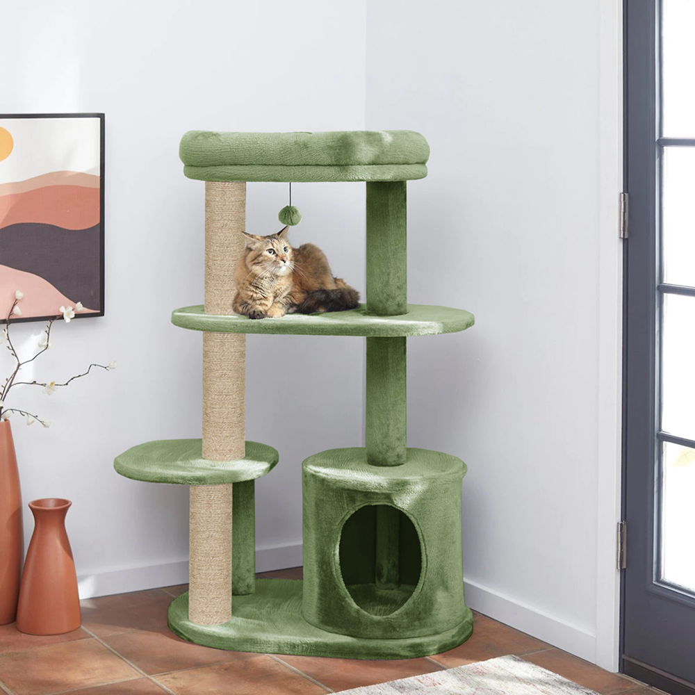 Furrlovers Multi Level Plush Cat Tree with Condo & Sisal Scratching Posts (Green)