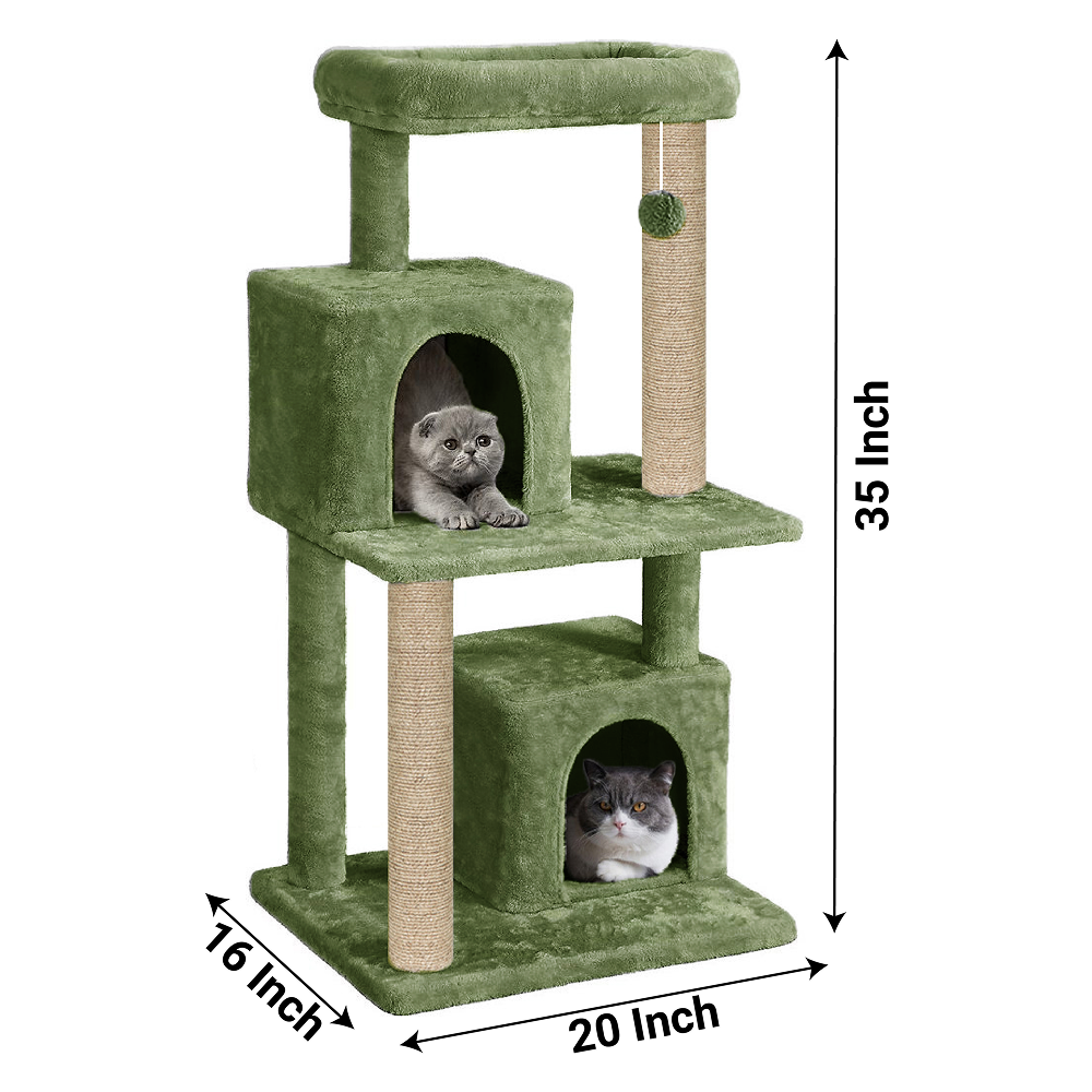 Furrlovers Multi Level Plush Cat Tree with Jute Scratching Posts & 2 Condos (Green)