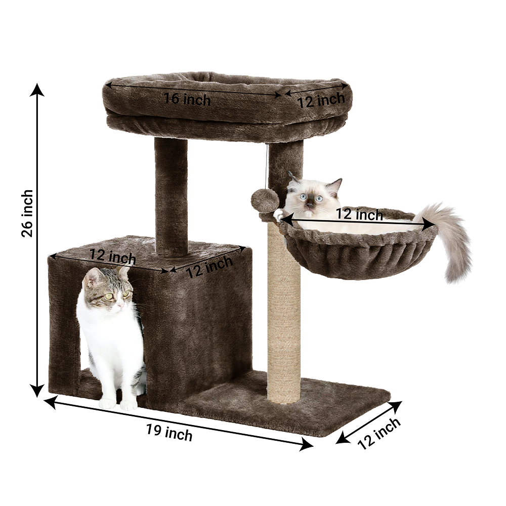 Furrlovers Multilevel Activity Tower with Plush Hammock and Perch Seats for Cats (Brown)