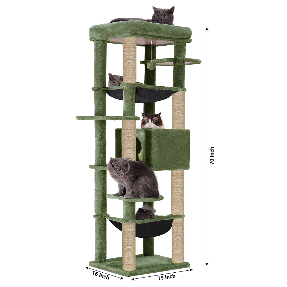 Furrlovers Multilevel Cat Climbing Tower with Top Bed and Multiple Seats (Green)