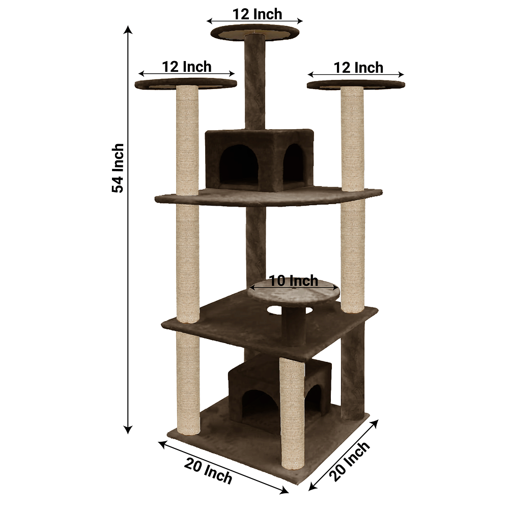 Furrlovers Multilevel Cat Tree with Condo & Jute Rope Scratching Posts (Brown)