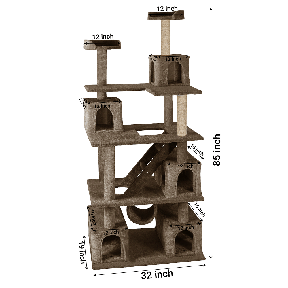 Furrlovers Multilevel Cat Tree with Ladder, Tunnel & Jute Rope Scratching Posts (Brown)