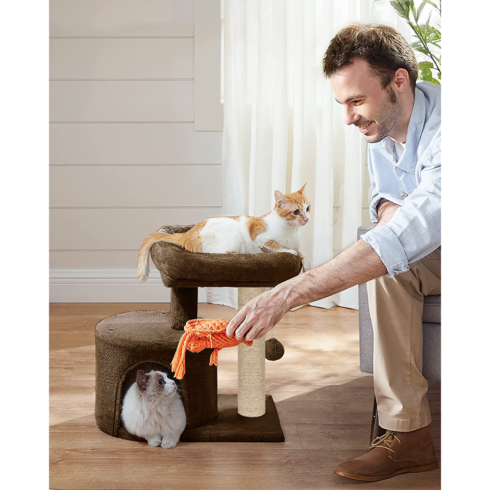 Furrlovers Tree with Scratching Post Condo and Toy Ball for Cats (Brown)