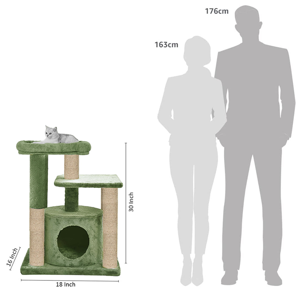 Furrlovers Cat Tree with Condo, Top Perch & Jute Rope Scratching Posts (Green)