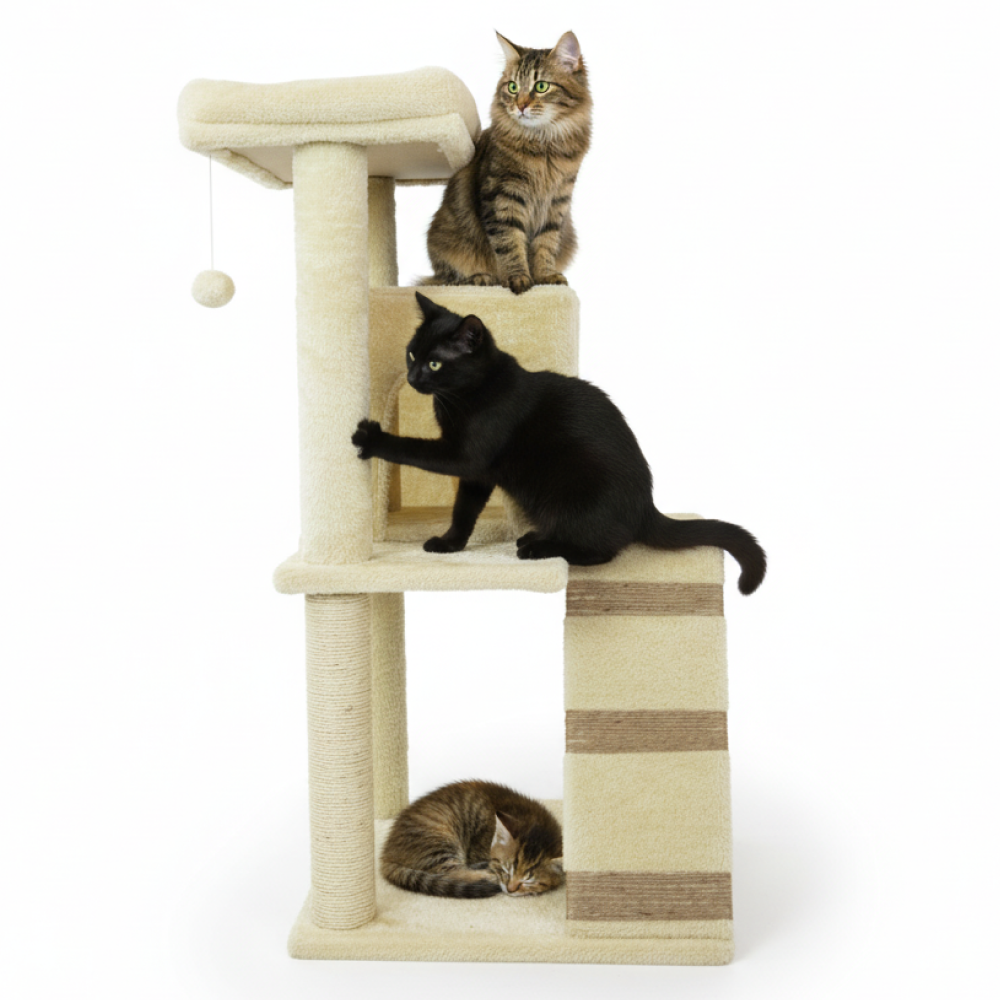 Skatrs Fur Fabric Ladder Jute Rope Scratching Post Cat tree for Cats and Kittens (Beige) (Limited Stocks)