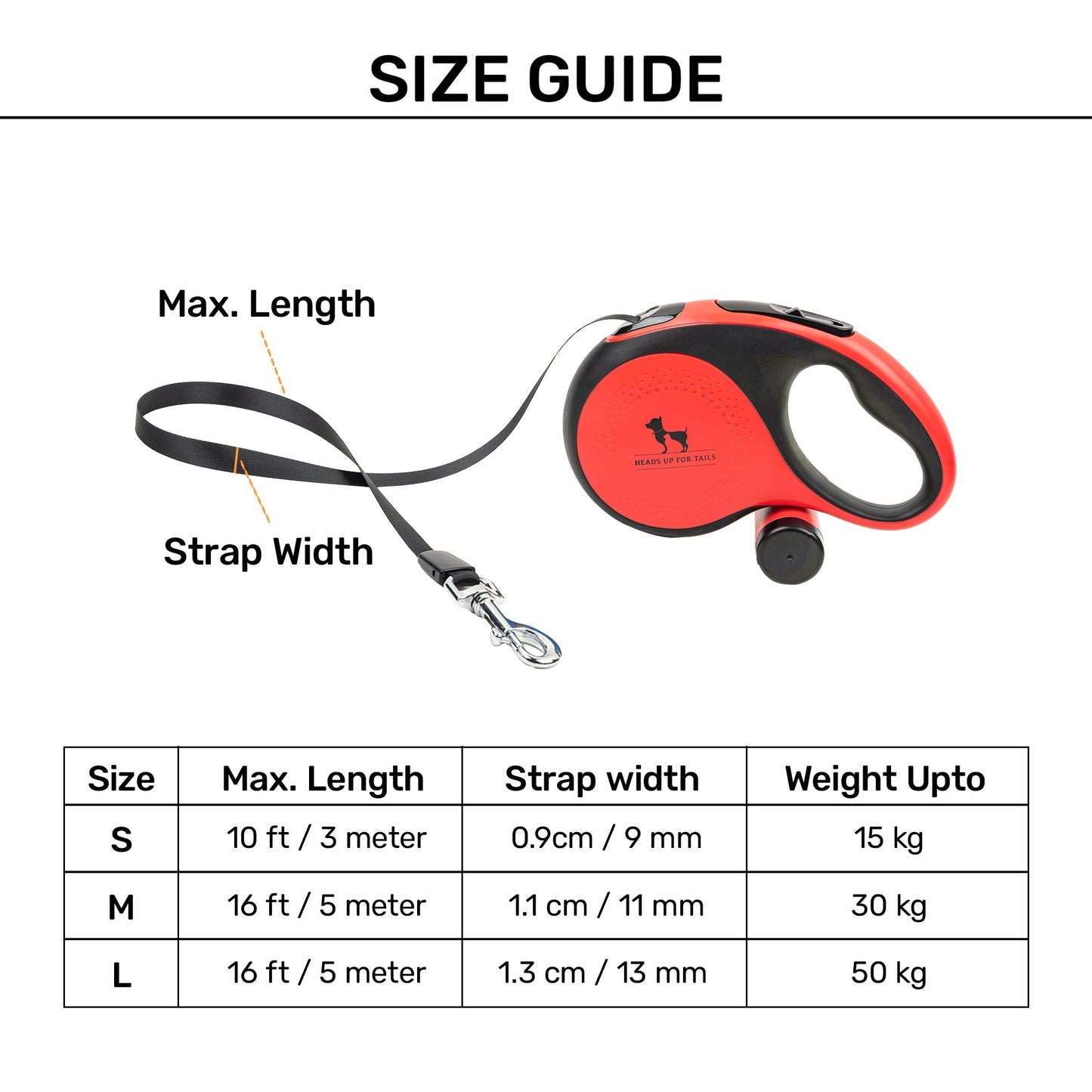 HUFT Retractable Leash With Poop Bag Dispenser for Dogs (Red)