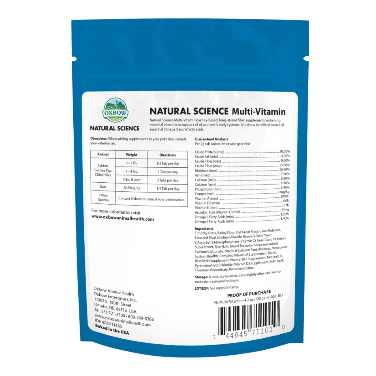 Oxbow Natural Science Multi Vitamin Supplement for Rabbits and Guinea Pigs