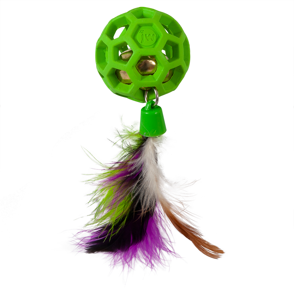 JW Cataction Feather Ball with Bell Toy for Cats (Green)
