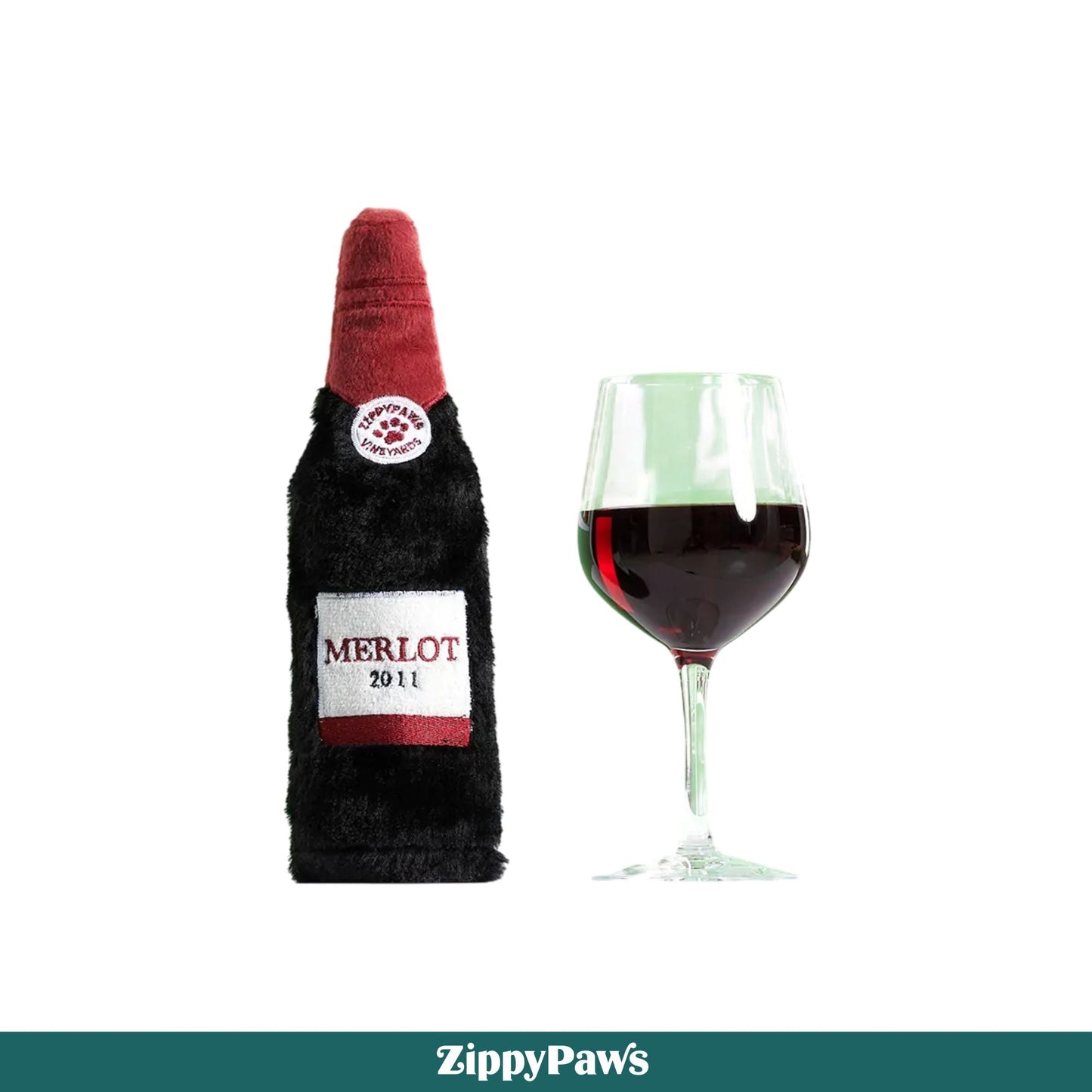 Zippy Paws Happy Hour Red Wine Crusherz Plush Toy for Dogs