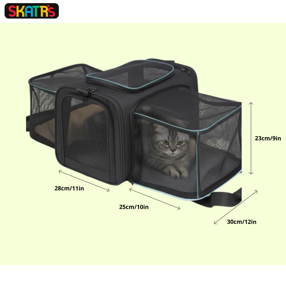 Skatrs Foldable Expandable Pet Travel Carrier Bag for Small Dogs, Adult Cats & Kittens (Grey with Neon Green)
