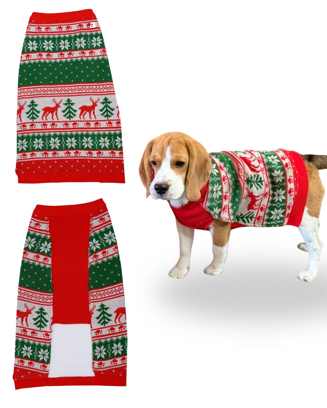 Petsnugs Nordic Knit Sweater for Dogs and Cats (Red/White/Green)