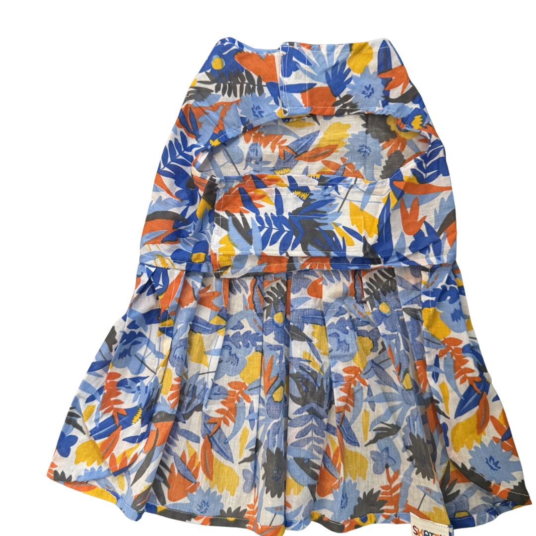 Skatrs Cotton Dress for Dogs and Cats (Blue Beach Print)