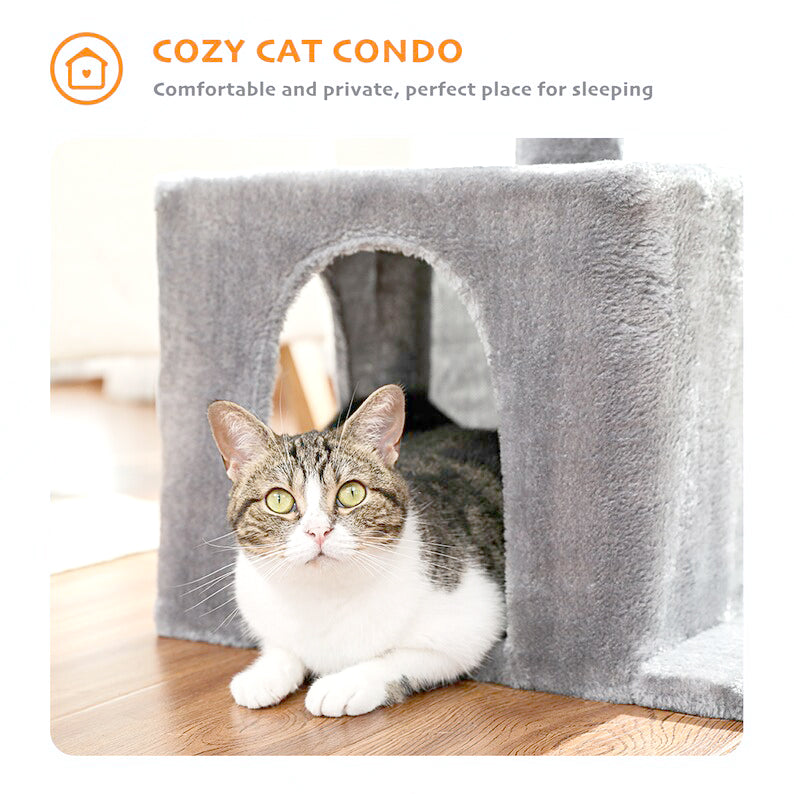 Furrlovers Multilevel Activity Tower with Plush Hammock and Perch Seats for Cats (Grey)